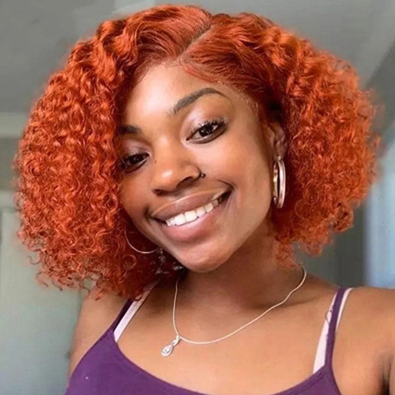 Under $100 | Alidid Short Curly Hair Ginger Orange Bob Wig 4x4/13x4 Transparent Lace Frontal Wig Super Deal