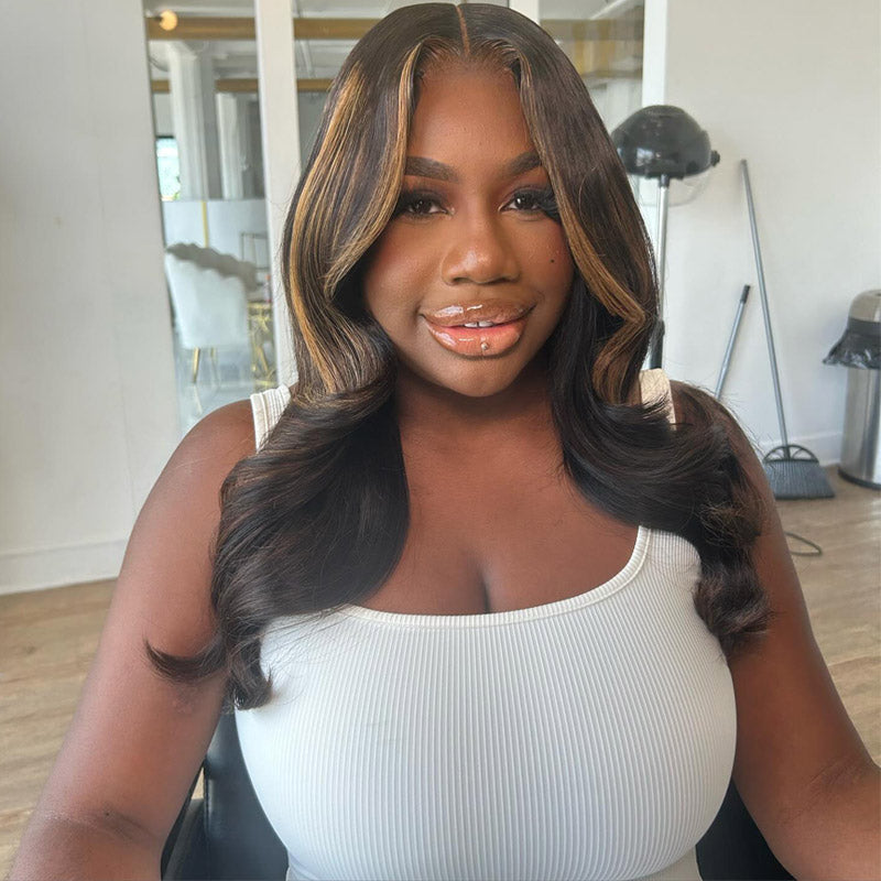 Alididi Body Wave Blonde Highlights Wig 13x4/4x4 HD Transparent Lace Frontal Real Human Hair Wig Pre Plucke