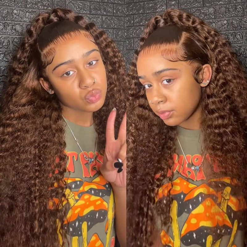Chocolate Brown Wig Curly Hair 13x4 HD Lace Frontal Wigs For Black Women 100% Real Human Hair-Alididihair