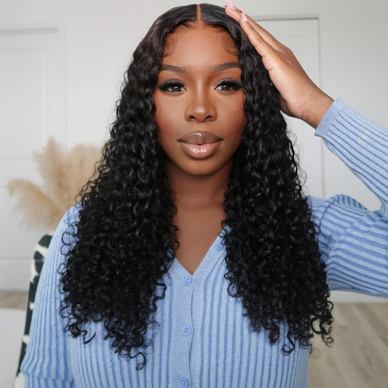 Meifawig Black Curly Hair 4x4 Lace Closure Wig 100% Virgin Human Hair Wigs Pre Plucked Hairline