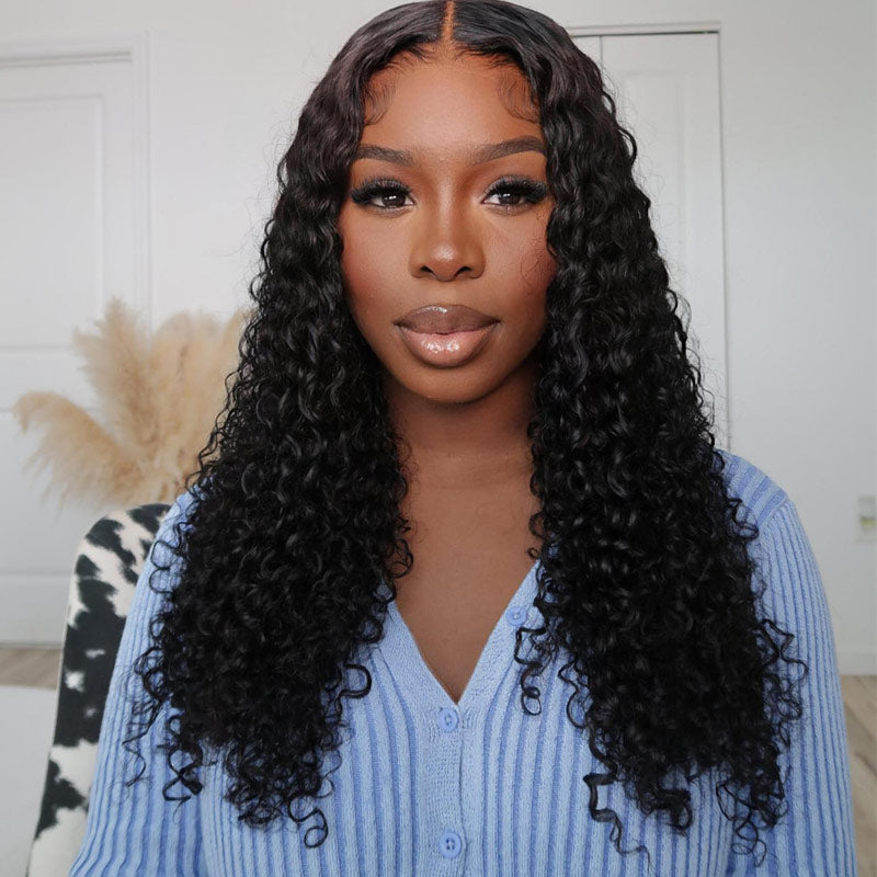 Meifawig Black Curly Hair 4x4 Lace Closure Wig 100% Virgin Human Hair Wigs Pre Plucked Hairline