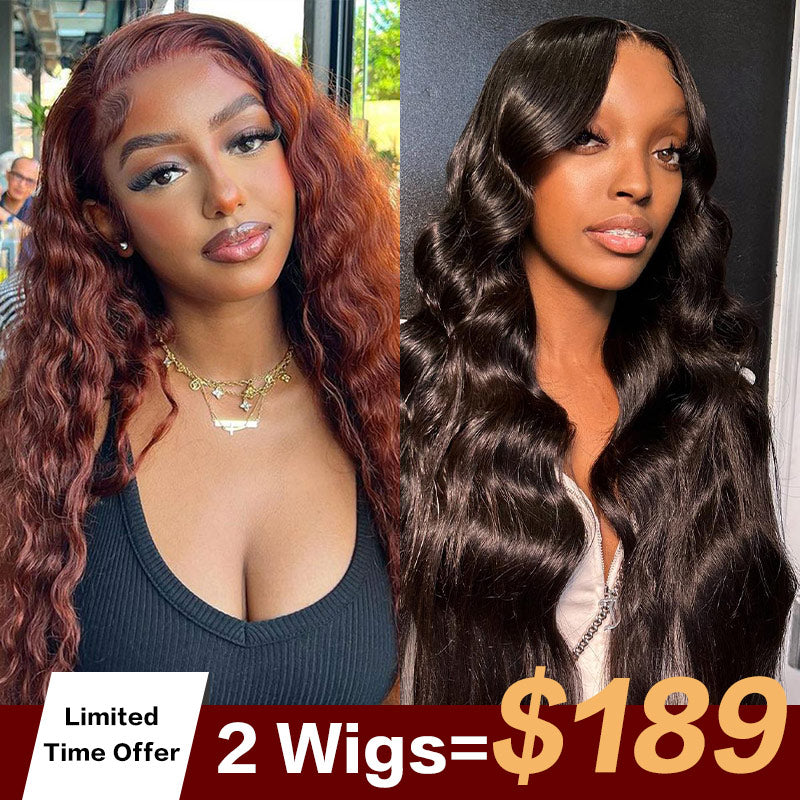 2wigs=$189 | 13x4 Reddish Brown Water Wave Transparent Lace Frontal + 13x4 Straight Hair Lace Frontal Wig-Alididi