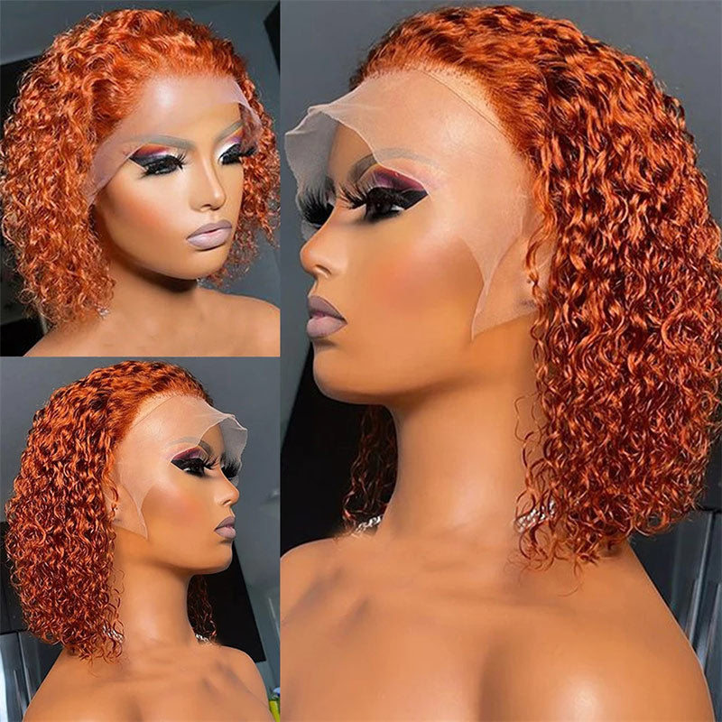 Under $100 | Alidid Short Curly Hair Ginger Orange Bob Wig 4x4/13x4 Transparent Lace Frontal Wig Super Deal
