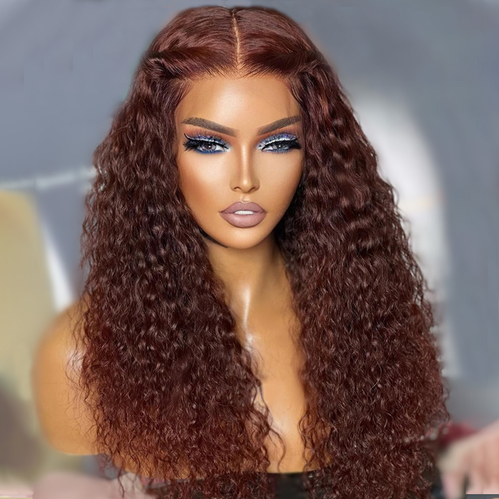 ReddishBrownSpanishCurly13x4HDLaceFrontWigColoredHDTransparentLaceCurlyHumanHairWigs