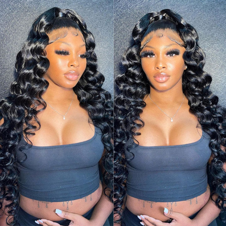 Loose Deep Wave 13x6 HD Transparent Lace Frontal Wig Pre Plucked Natural Hairline Real Human Hair-Alididihair