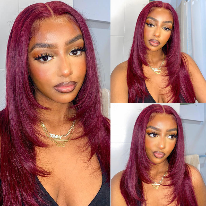 99J Burgundy Straight Hair 13x4 HD Transparent Lace Front Human Hair Wigs Pre Plucked with Baby Hair-Alididihair