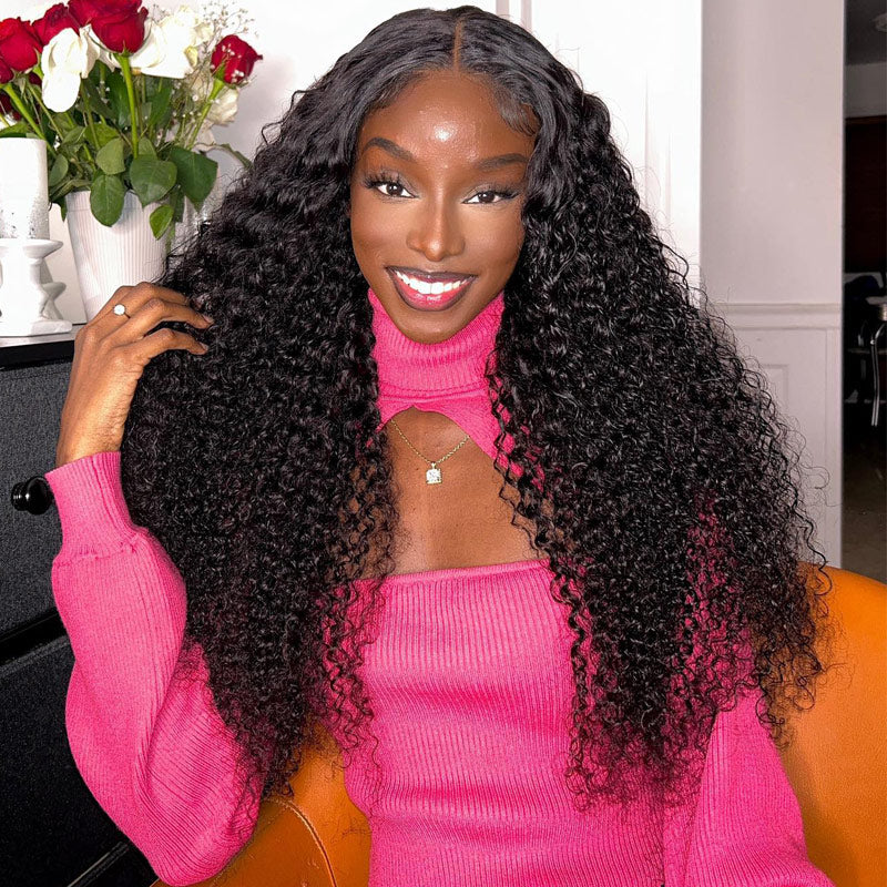 Long Curly Hair 13x4 HD Transparent Lace Frontal Wig Pre Plucke Real Human Hair Wigs-Alididihair