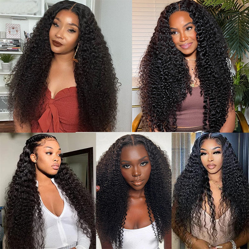 Long Curly Hair 13x4 HD Transparent Lace Frontal Wig Pre Plucke Real Human Hair Wigs-Alididihair