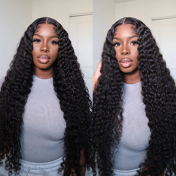 Long Curly Hair 13x4 HD Transparent Lace Frontal Wig Pre Plucke Real Human Hair Wigs-Alididihair