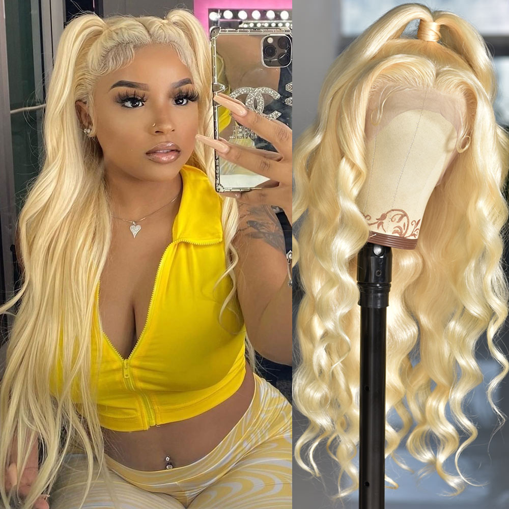 613 Blonde Body Wave 13x6 HD Transparent Lace Frontal Wig Pre Plucked Human Hair-AlididiHair