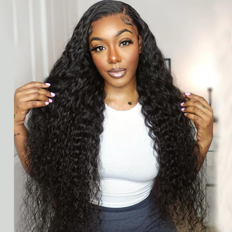 Water Wave 13x4 HD Transparent Lace Frontal Wig Pre Plucke Real Human Hair Wigs-Alididihair