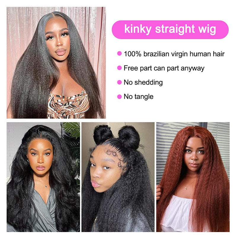 13x6 Kinky Straight HD Lace Frontal Wigs Pre Plucked With Baby Hair 100% Human Hair-AlididiHair