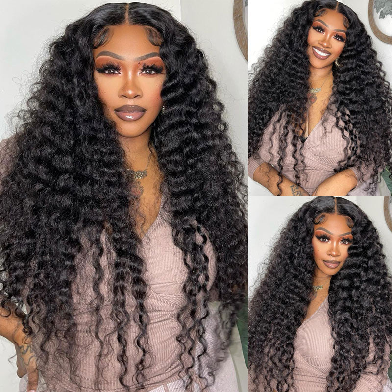 Flash Sale: 180% Density Deep Wave 13x4 Transparent Lace Frontal Wig Pre Plucked Hairline Real Human Hair Wig
