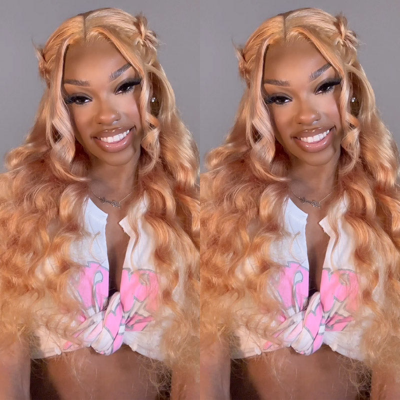 13x4 HD Transparent Lace Frontal Rose Gold Blonde Body Wave Wig 100% Human Hair Wig-Alididihair