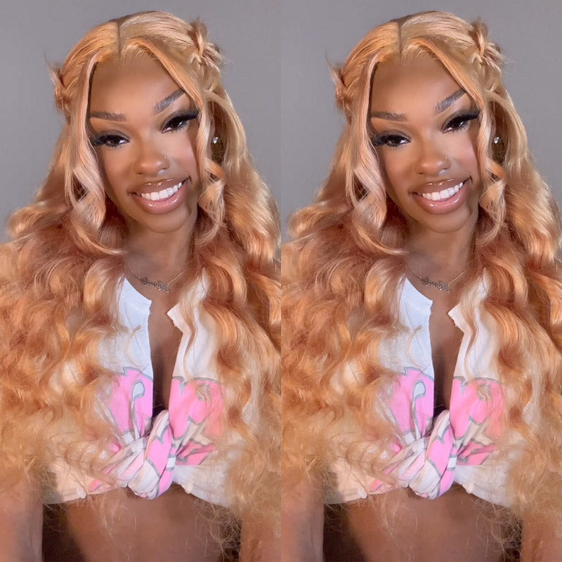 13x4 HD Transparent Lace Frontal Rose Gold Blonde Body Wave Wig 100% Human Hair Wig-Alididihair