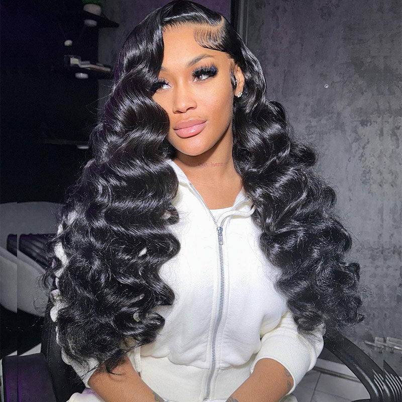 13x4 HD Transparent Lace Frontal Wig Natural Crimps Curls Loose Deep Wave Pre Plucked Hairline Real Human Hair Wig-Alididihair