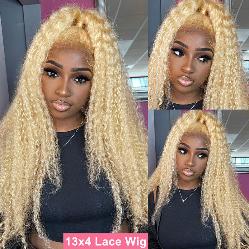 613 Blonde Color 13x4 HD Lace Frontal Wig Pre Plucked Curly Human Hair Wig-Alididihair