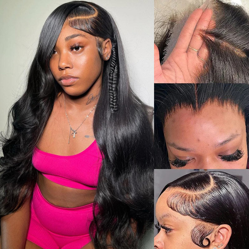{Super Deal} Alididi Body Wave 13x4 Transparent Lace Frontal Wig Pre Plucked Real Human Hair Wig No Code Needed
