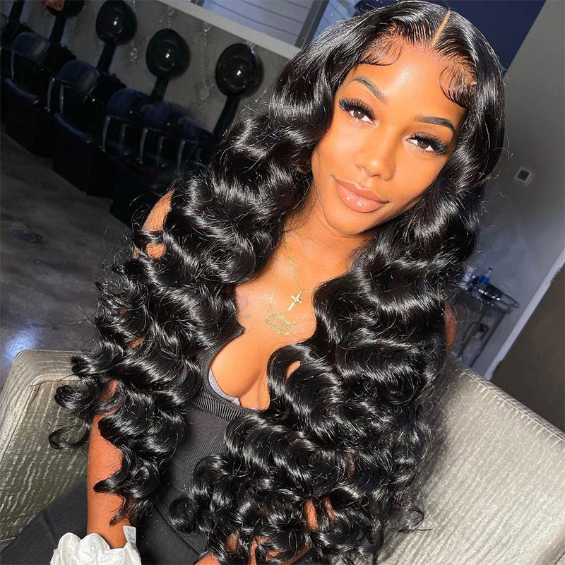 Loose Wave 4x4/13x4 Transparent Lace Frontal Wig Natural Black Color  Pre Plucked Hairline Real Human Hair Wig-Alididihair