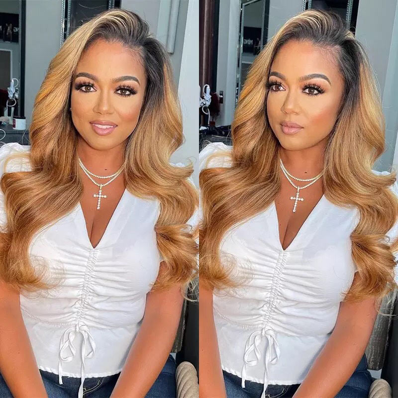 13x4 HD Transparent Lace Frontal Wig Ombre Body Wave Lace Front Wig T1B/27 Honey Blonde Lace Front Wigs-Alididi
