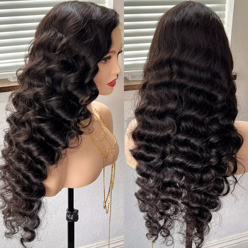 13x4 HD Transparent Lace Frontal Wig Natural Crimps Curls Loose Deep Wave Pre Plucked Hairline Real Human Hair Wig-Alididihair