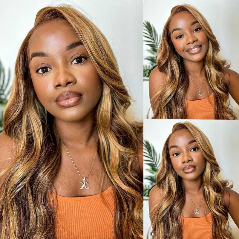 Buy 13x4 Body Wave Ombre Highlight Wig Get #613 Color 4x4 Short Bob Wig For Free