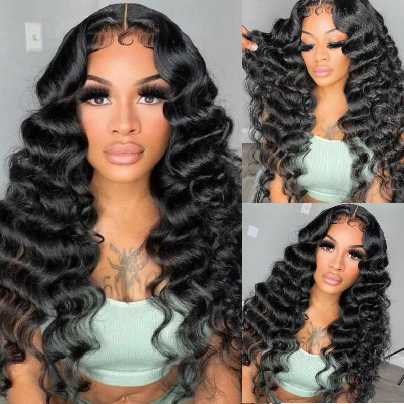 13x4 HD Transparent Lace Frontal Wig Natural Crimps Curls Loose Deep Wave Pre Plucked Hairline Real Human Hair Wig-Alididihair