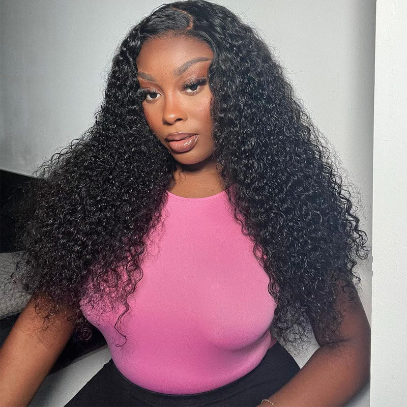 Long Curly Hair 13x4 Transparent Lace Frontal Wig Pre Plucke Real Human Hair Wigs-Alididihair