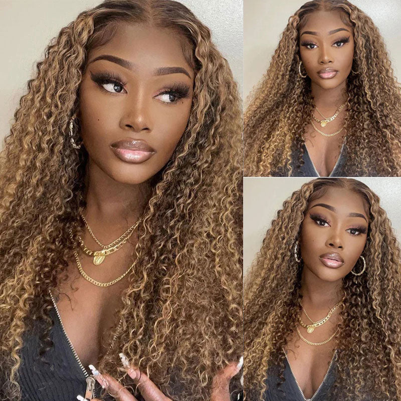 {Super Deal} $159=26'' 13x4 HD Transparent Lace Frontal Wig #4/27 Honey Blonde Highlight Wigs Pre Plucked Straight/Body Wave/ Deep Wave/ Jeery Curly-Alididihair