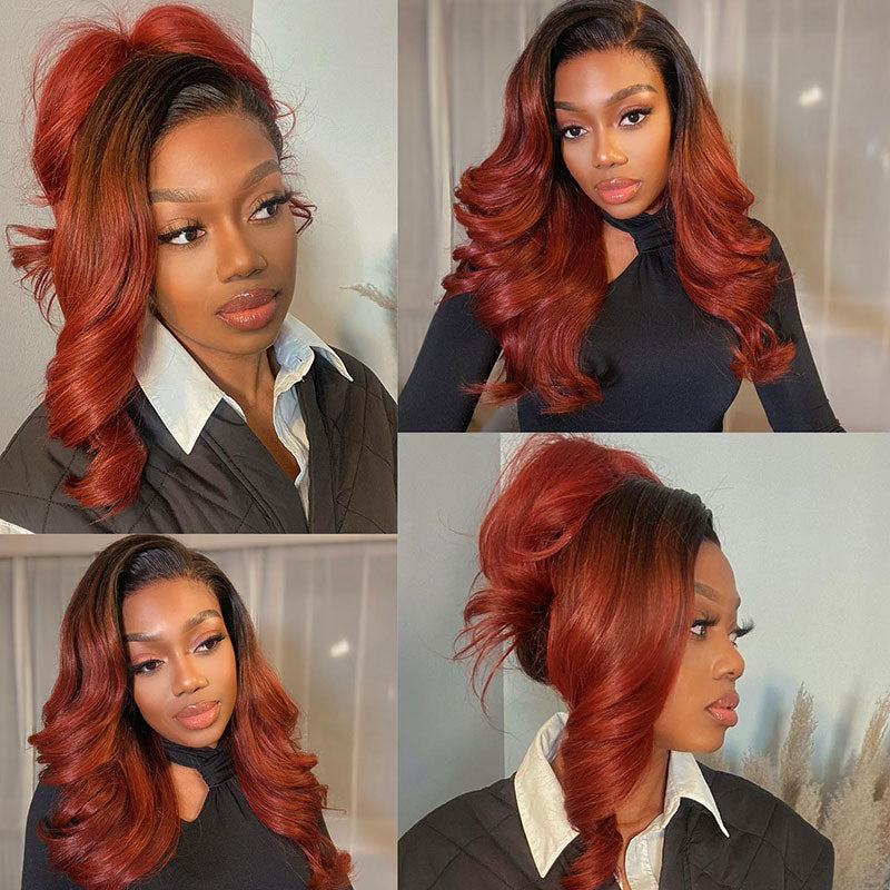 Body Wave 1B/Reddish Brown Wig 13x4 HD Transparent Lace Frontal Wig Perfect Color For Women-Alididihair