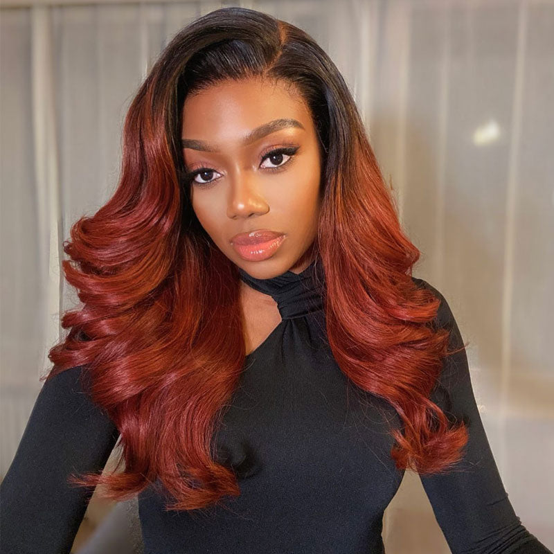 Body Wave 1B/Reddish Brown Wig 13x4 HD Transparent Lace Frontal Wig Perfect Color For Women-Alididihair