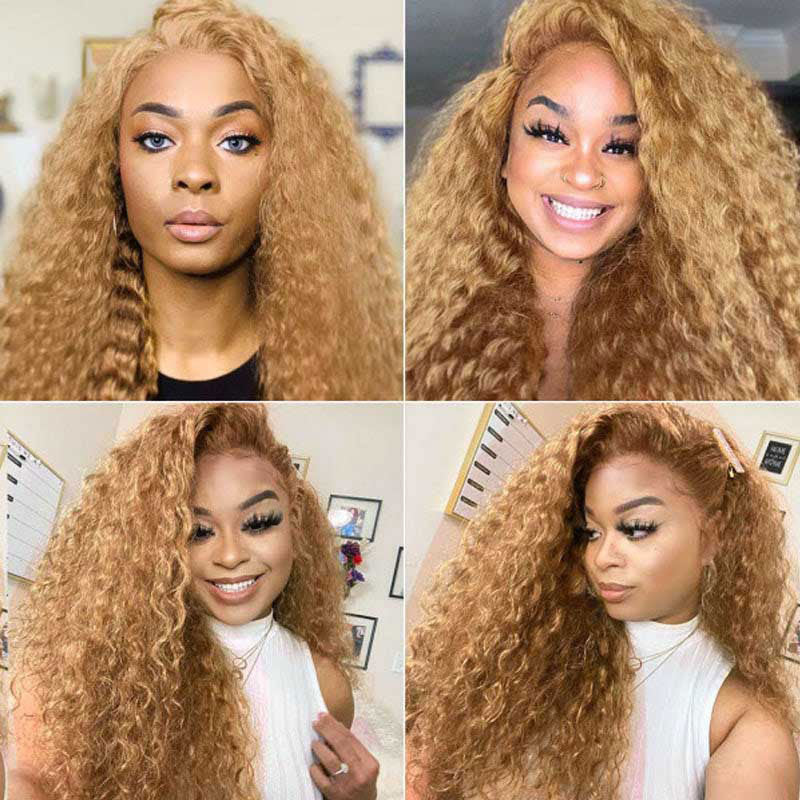 Deep Wave Honey Blonde #27 Color 13x4 HD Transparent Lace Front Wigs Virgin Human Hair Wig-Alididihair