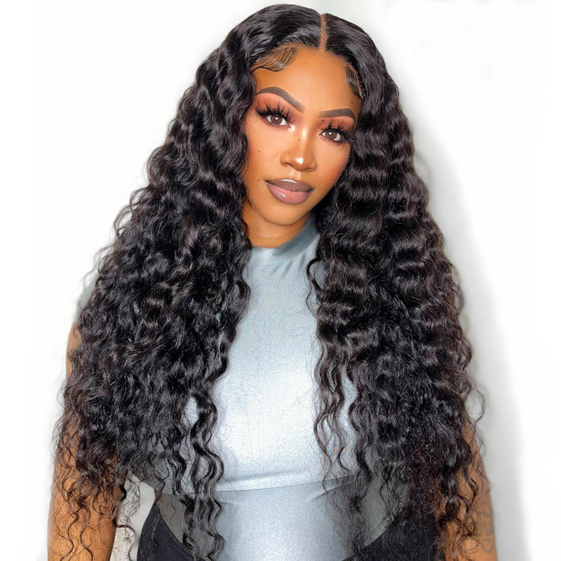 Deep Wave 13x6 HD Trasparent Lace Frontal Wigs For Women Human Hair Pre Plucked With Baby Hair - Alididihair