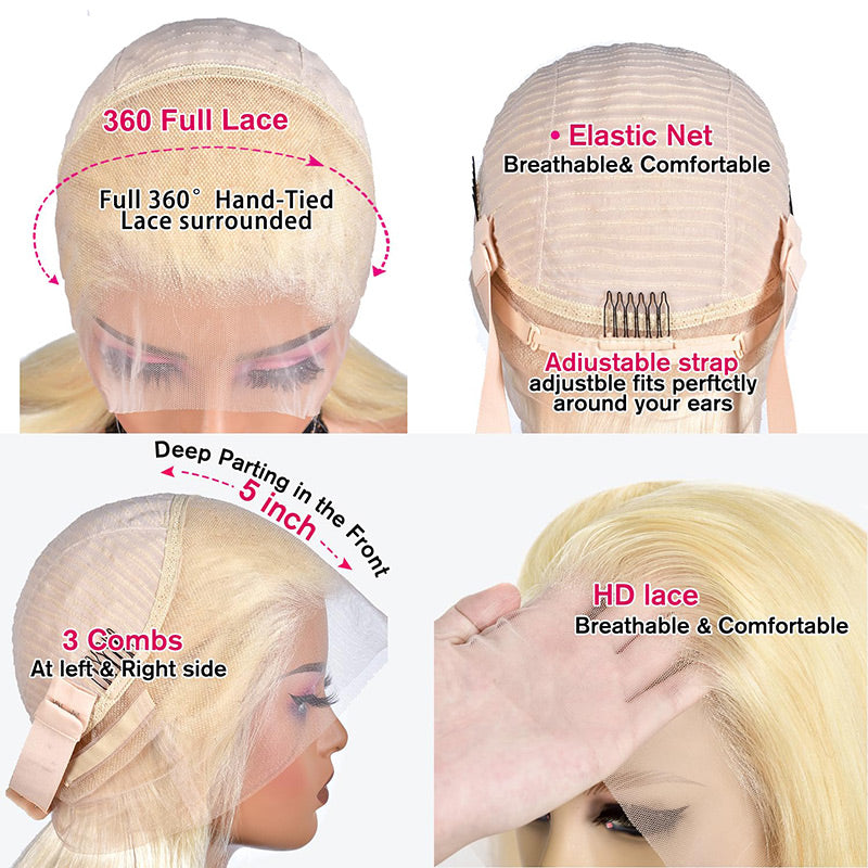 613 Blonde Wig Body Wave 360 HD Transparent Lace Front Wigs Human Hair-Alididihair