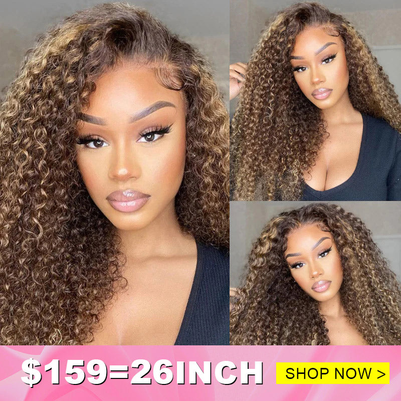 {Super Deal} $159=26'' 13x4 HD Transparent Lace Frontal Wig #4/27 Honey Blonde Highlight Wigs Pre Plucked Straight/Body Wave/ Deep Wave/ Jeery Curly-Alididihair