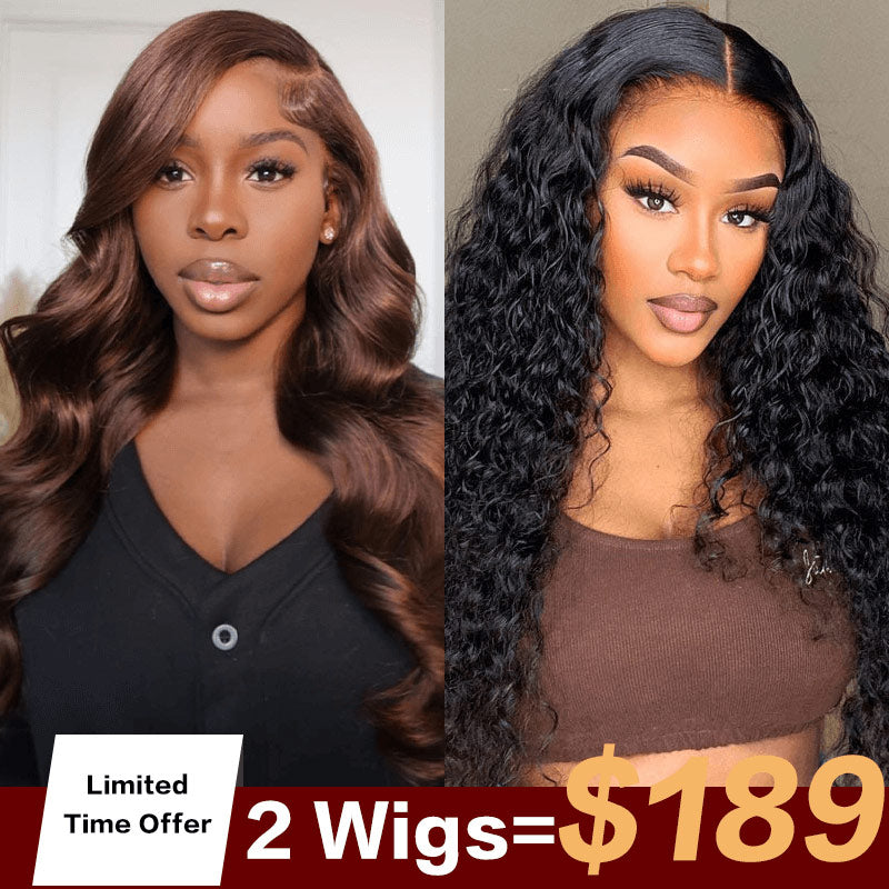 2wigs=$189 | 13x4 #4 Chestnut Brown Body Lace Frontal Wig+13x4 Water Wave Lace Frontal Wig