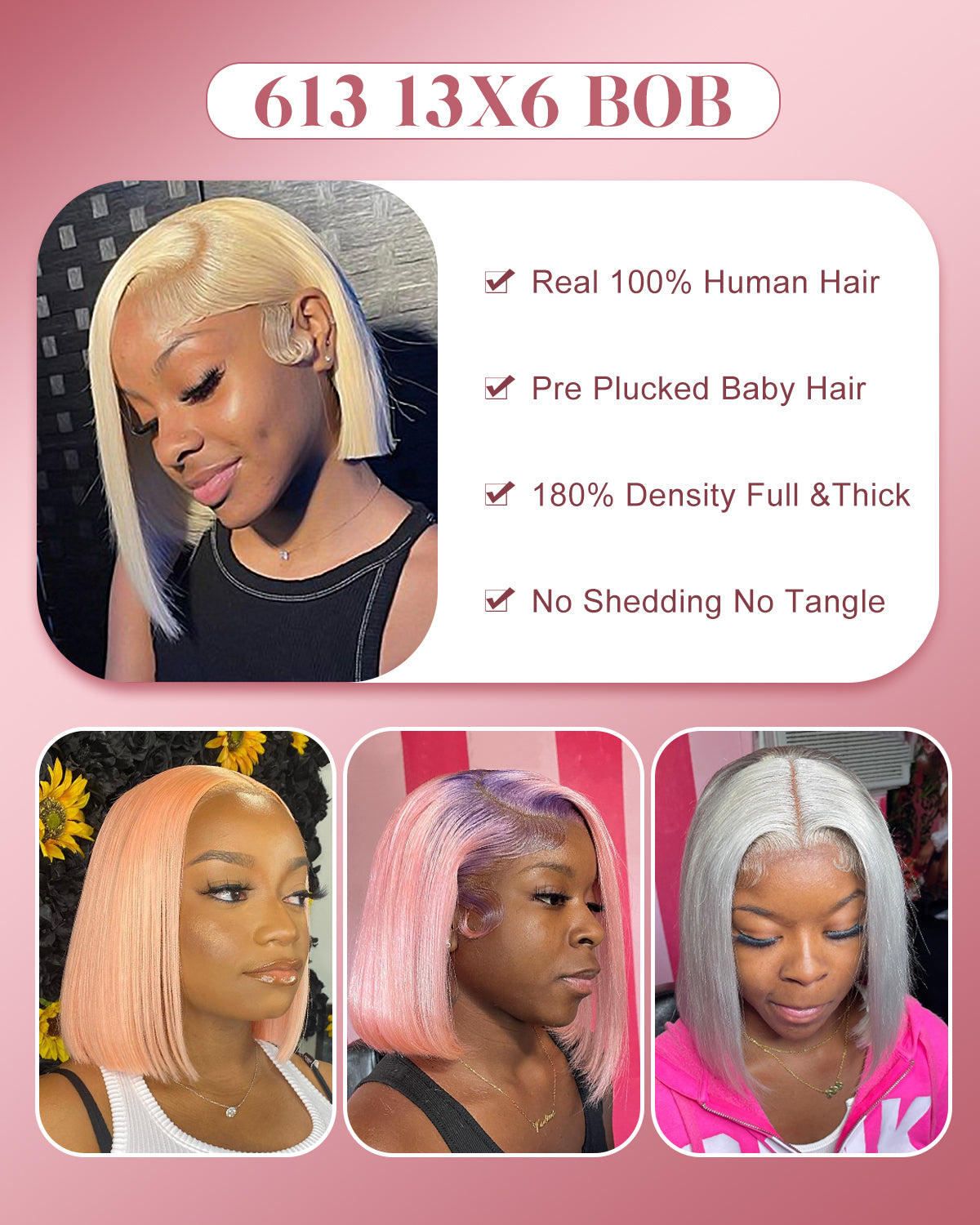 Alididi 613 Blonde Bob Wig Human Hair Straight 13x6 Transparent Lace Front Wigs Human Hair Pre Plucked Glueless Short Bob Wig human hair 180% Density 613 bob wigs for black women