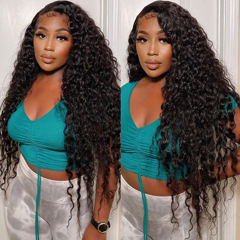 Deep Wave 5x5 HD Transparent Lace Closure Wigs Human Hair Pre Plucked With Baby Hair