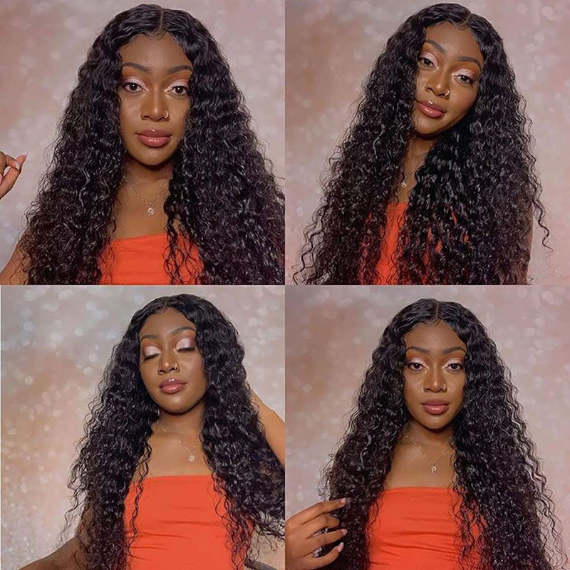 Deep Wave 5x5 HD Transparent Lace Closure Wigs Human Hair Pre Plucked With Baby Hair