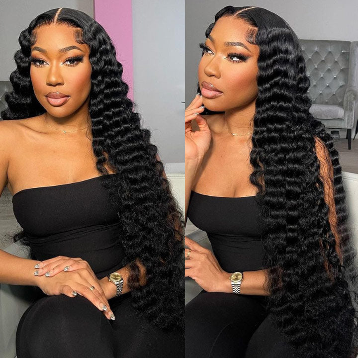 Loose Deep Wave Wig 5x5 Lace Closure Wig Pre Plucked Natural Hairline Real Human Hair-AliddiHair