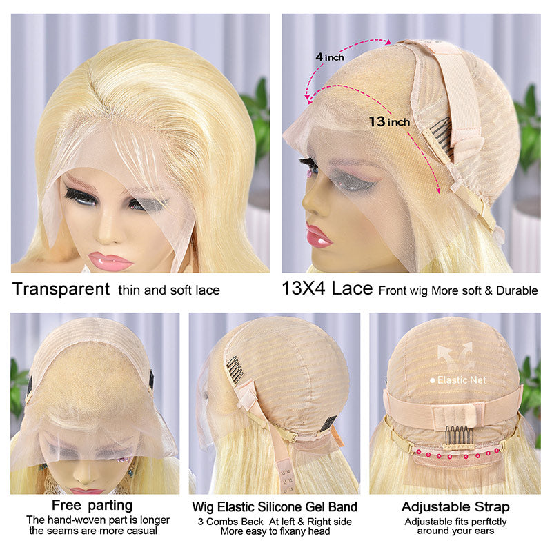 Long Straight Hair 613 Blonde 4x6 Wear Go Wig/13x4 HD Transparent Lace Frontal Wigs Human Hair-Alididihair