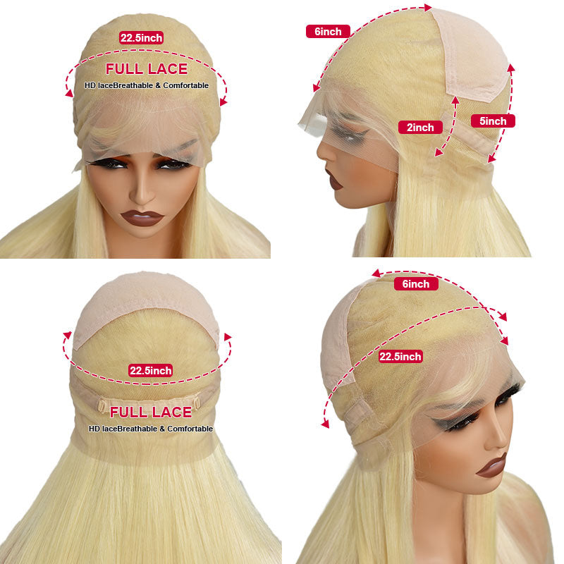 #613 Blonde Full Lace Frontal Wig Pre Plucked Straight Hair HD Full Lace Wigs 100% Human Hair Wig-Alididihair