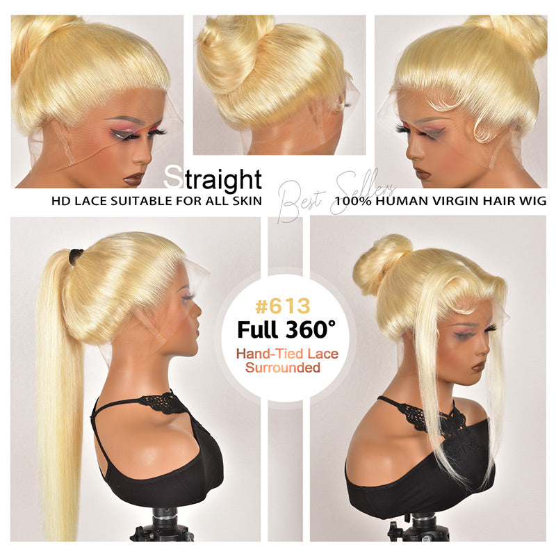 #613 Blonde Full Lace Frontal Wig Pre Plucked Straight Hair HD Full Lace Wigs 100% Human Hair Wig-Alididihair