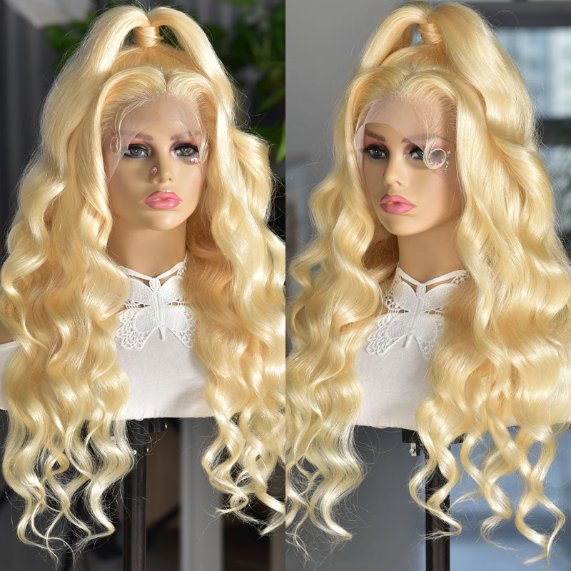 613 Blonde Body Wave 13x6 HD Transparent Lace Frontal Wig Pre Plucked Human Hair-AlididiHair