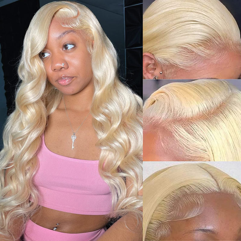 613 Blonde Body Wave 13x6 HD Transparent Lace Frontal Wig Pre Plucked Human Hair-AlididiHair