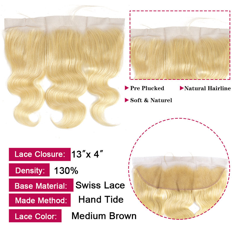 Alididi 613 Blonde Straight Hair 3bundles With 13x4 Transparent Lace Frontal Vrigin Human Hair