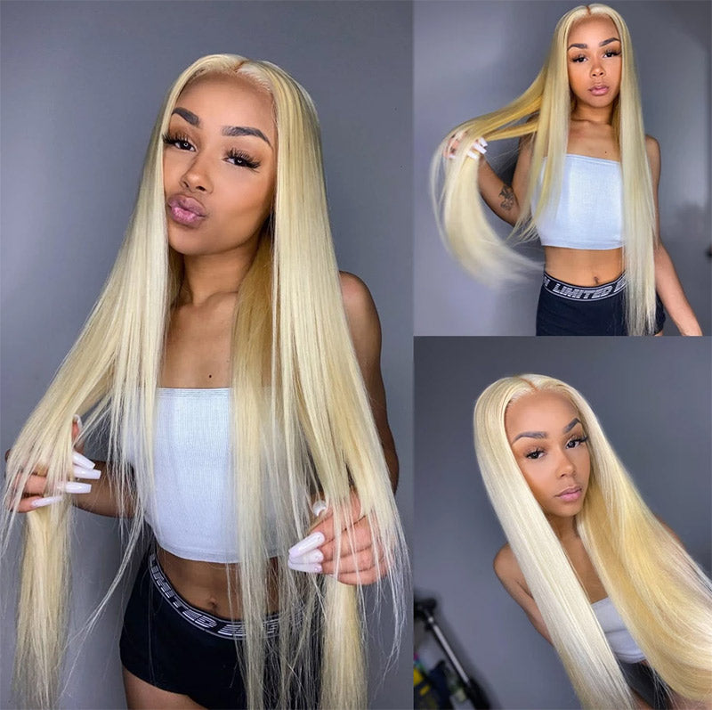 Alididi 613 Blonde Straight Hair 3bundles With 13x4 Transparent Lace Frontal Vrigin Human Hair