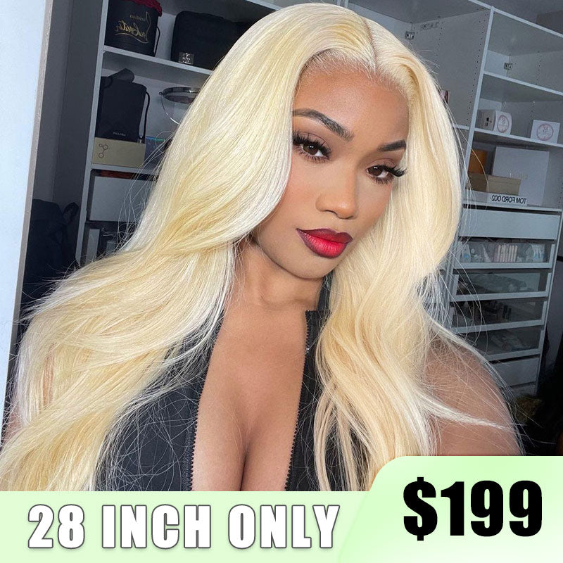 {Super Deal} $199=28'' Body Wave 613 Blonde 13x4 HD Transparent Lace Frontal Wigs Pre Plucked-Alididihair