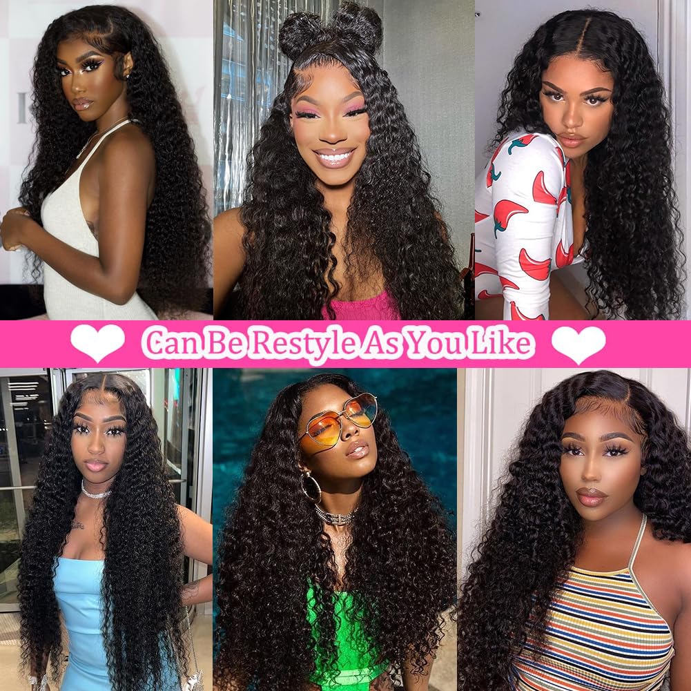 $159 24'' Deep Wave Wigs 13x4 Lace Frontal Wig 100% Human Hair Pre Plucked Natural Hairline--No code Needed