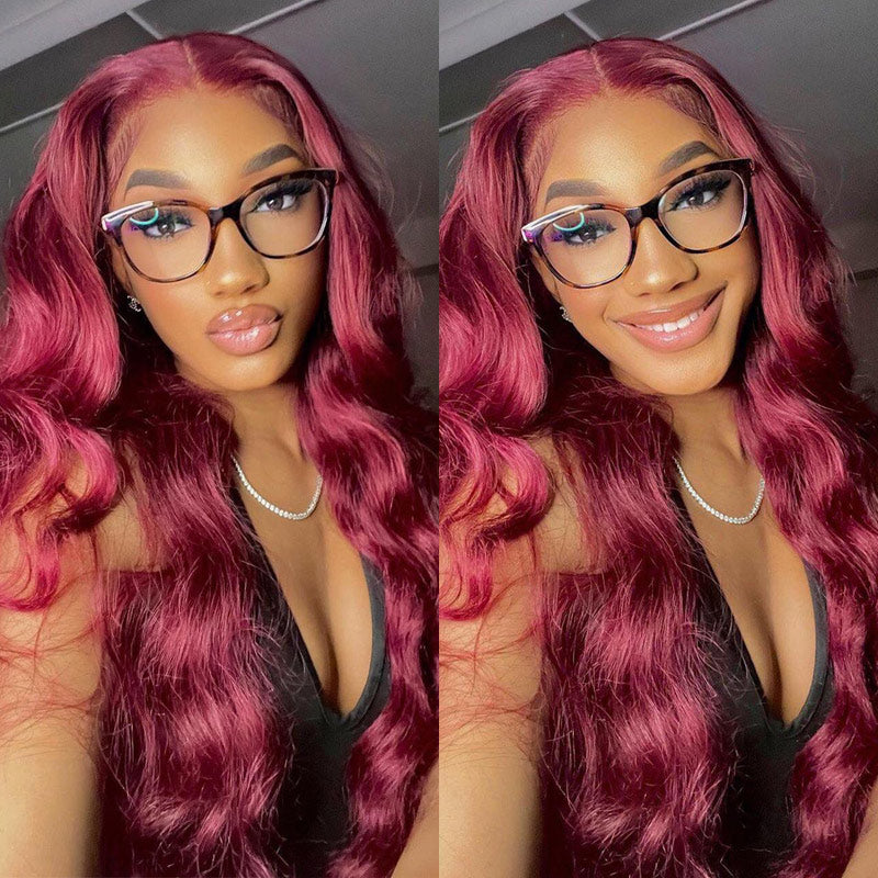 Pre Plucked 13x6 HD Transparent 99J Lace Front Wigs for Black Women Red Lace Front Wig Human Hair with Baby Hair